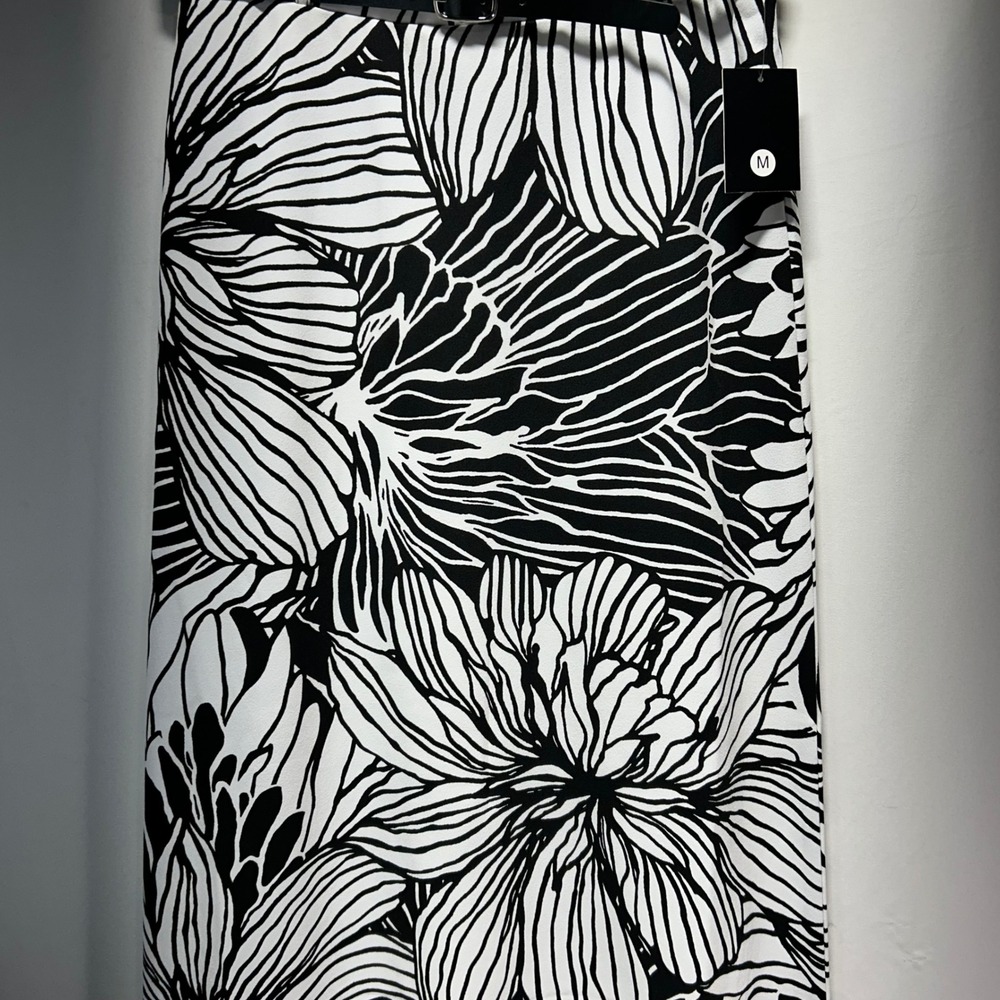 Messini Black White Floral Maxi Skirt Belted Size Medium - Picture 3 of 11
